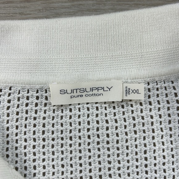 Suitsupply Crochet Polo Mens XXL Off White Open Collar Buttonless Knit Cotton - Picture 5 of 9
